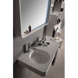 Раковина-стільниця підвісна з тримачем рушника кам'яна Solid surface 750x480x140mm VOLLE 13-40-742