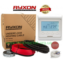 Тепла підлога RYXON 1м²-1,3м²/200Вт (10м) тонкий двожильний нагрівальний кабель під плитку HC-20Вт/м з програмованим терморегулятором E51 Луцьк