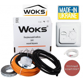 Теплый пол Woks 6м²-7,5м²/1100Вт (60м) тонкий двухжильный нагревательный кабель под плитку 18Вт/м с механическим терморегулятором RTC 70