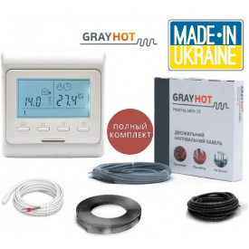Теплый пол GrayHot 8,6м²-14,4м² 1725Вт (115м) нагревательный кабель под плитку с программируемым терморегулятором E51