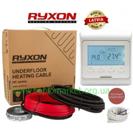 Теплый пол RYXON 1м²-1,3м²/200Вт (10м) тонкий двухжильный нагревательный кабель под плитку HC-20 Вт/м с программируемым терморегулятором E 51