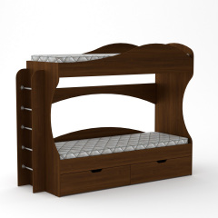 Двухъярусная детская кровать Бриз Компанит 190х70 см с двумя ящиками из лдсп орех-темный Ужгород