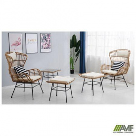 Комплект плетенные кресла столик пуфик Casablanca искусственный ротанг латте для гостиной