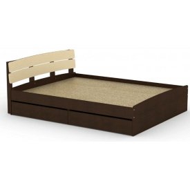 Двуспальная кровать Компанит Модерн-140 с двумя ящиками и изголовьем лдсп Темный Венге