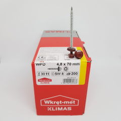 Покрівельні саморізи Klimas Wkret-Met 4,8х70 мм по дереву (200 шт ) З гумовою шайбою EDPM для металочерепиці Забарвлення RAL 3011 Коричнево-червоний Київ