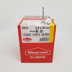 Кровельные саморезы Klimas Wkret-Met 4,8х35 мм по дереву (250 шт ) с резиновой шайбой EDPM для металлочерепицы Окраска RAL 9003 Сигнальный белый Киев