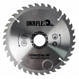 34-20036 UKRflex Диск пильный по дереву 200x32x36 Z (кольцо 25,4 мм) с напайкой 