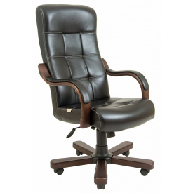 Офисное Кресло Руководителя Virginia Кожа Комбо Wood Lux М3 MultiBlock Черное