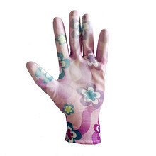 Перчатки женские Цветок с полиуретановым покрытием неполная обливка АСОРТИ (12 шт) ПТ-0478