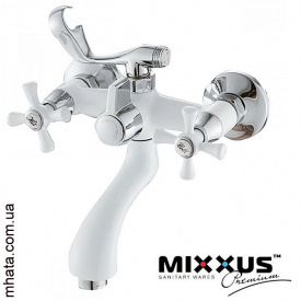 Смеситель для ванны короткий нос Mixxus Omega White (белый) Euro (Chr-142)