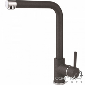 Гранитный смеситель для кухни высокий Г-образный AquaSanita 5553-601 черный металлик
