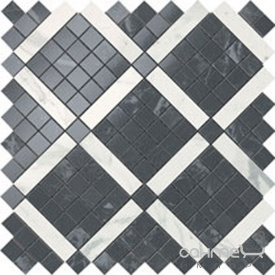 Плитка из белой глины мозаика Atlas Concorde Marvel Noir Mix Diagonal Mosaic 9MVH
