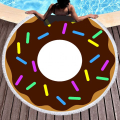 Пляжное круглое полотенце коврик с бахромой 150см микрофибра Шоколадный Пончик Donut (1005992) Ровно