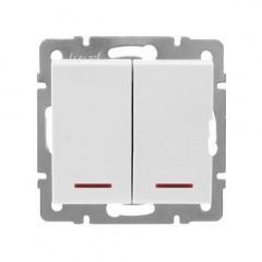 2-клавішний вимикач Lezard Rain з підсвічуванням 10A Білий (703-0288-112) Конотоп