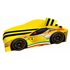 Кровать машинка Феррари машина серии Элит Ferrari желтого цвета с матрасом с выдвижным ящиком