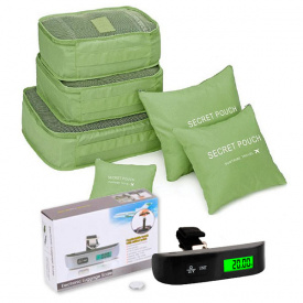 Набор органайзеров для путешествий 6-в-1 Зеленый + Весы для багажа 50 кг. Черные