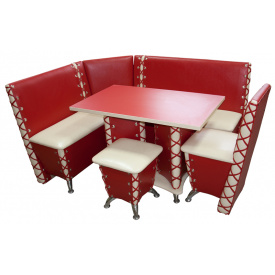 Кухонный уголок Ribeka Мустанг стол, стул и пуф Красный (05A03)