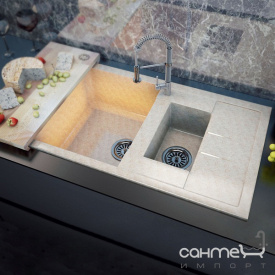 Кухонна мийка Moko Milano Granit Nebbia чаша зліва + обробна дошка