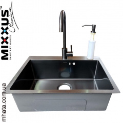 Кухонная мойка Mixxus SET 6045-200x1.0-PVD-BLACK (со смесителем, диспенсером в комплекте) Запоріжжя