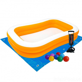 Детский надувной бассейн Intex 57181-2 «Мандарин», 229 х 147 х 46 см, с шариками 10 шт, подстилкой, насосом (hub_b7t2oj)