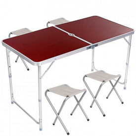 Стол для пикника раскладной со 4 стульями Folding Table 120х60х55/60/70 см 3 режима высоты Коричневый