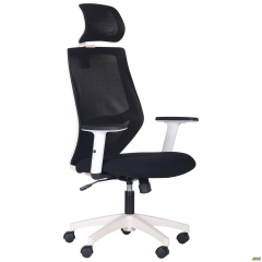 Офисное кресло Lead White HR черная сетка с подголовником каркас-белый Днепр