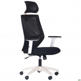 Офісне крісло Lead White HR чорна сітка з підголівником каркас-білий