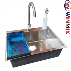 Кухонная мойка Winmix SET 6045-200x1.0-SATIN (со смесителем, диспенсером, сушкой в комплекте)