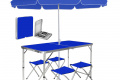 Раскладной стол 120 см для пикника с 4 стульями и зонтом 180 см Aluprom, набор туристический в чемодане Синий