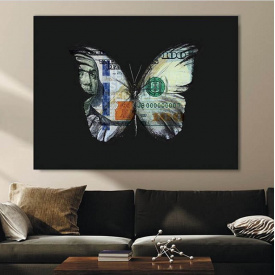 Мотивационная Картина на холсте Butterfly &amp; Money, KOS Декор Арт Настенная панель 90х120 см (ca10015d)