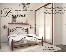 Ліжко Метал-Дизайн Діана на дерев'яних ногах 1900(2000)х1800 мм чорний оксамит
