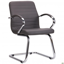 Конференц-крісло AMF Фрідом-CF хром м'яке сидіння кожзам темно-сірого кольору