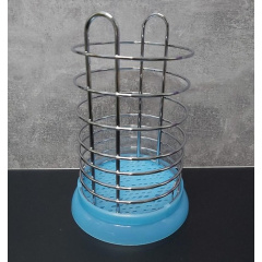 Сушилка для столовых приборов (круглая) из нержавеющей стали с пластиковым подносом A-PLUS 1183 голубая Доманёвка