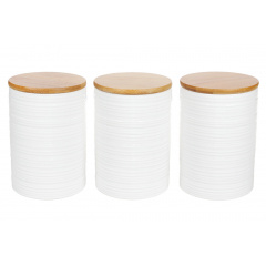Набір керамічних банок 3 шт 800 мл з бамбуковими кришками з об'ємним малюнком Лінії 304-903 Черкаси
