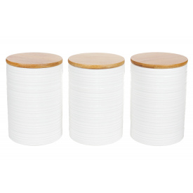 Набір керамічних банок 3 шт 800 мл з бамбуковими кришками з об'ємним малюнком Лінії 304-903