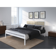 Двоспальне ліжко Герань Тенеро 180х200 см біле металеве з м'яким наголов'ям Долина