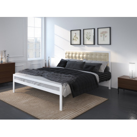 Двуспальная кровать Герань Тенеро 180х200 см белая металлическая с мягким изголовьем