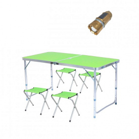 Набор туристический раскладной стол со стульями Easy Camp в чемодане Зеленый + фонарь SB-9688Solar