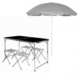Комплект туристический раскладной стол и 4 стула Crystal 120х60х70 в чемодане Black + Зонт 1.8м