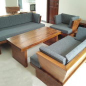 Комплект м'яких дерев'яних дубових меблів два дивани, крісло та два столики JecksonLoft Джеремі 0225