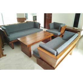 Комплект мягкой деревянной дубовой мебели два дивана, кресло и два столика JecksonLoft Джереми 0225