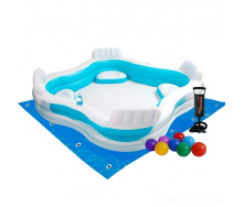 Детский надувной бассейн Intex 56475-2, 229 х 229 х 66 см, с шариками 10 шт, подстилкой, насосом (hub_rxndow)