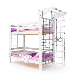 Двухъярусная спортивная кровать Babyson-14 белая 80x190 см +комплект с гладиаторской сеткой с турником и лестницей Полтава