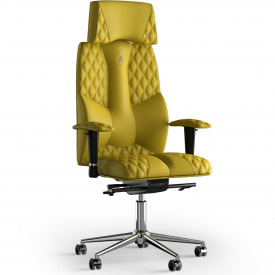 Кресло KULIK SYSTEM BUSINESS Экокожа с подголовником со строчкой Желтый (6-901-WS-MC-0211)