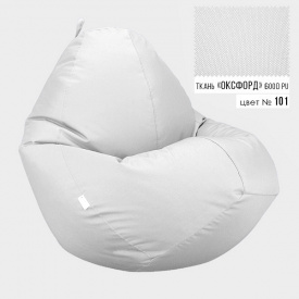 Бескаркасное кресло мешок груша Овал Coolki XXL 90x130 Белый (Оксфорд 600D PU)