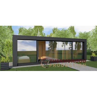 Модульная баня 9,4х2,4м House Chalet Sauna с раздвижными панорамными окнами