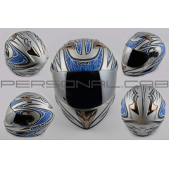 Шлем-интеграл (mod:В-500) (size:L, синий матовый, зеркальный визор, BLADE) BEON Запоріжжя