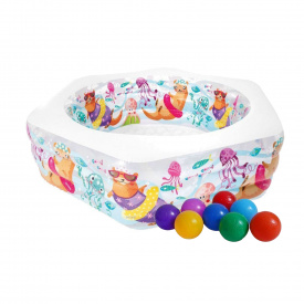 Дитячий надувний басейн Intex 56493-1 «Весела Видра», 191 х 178 х 61 см, з кульками 10 шт