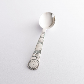 Серебряная чайная ложка Часы. Девочка с шариками (метрика рождения) 24043 Оникс