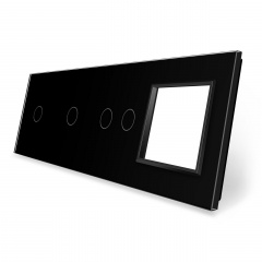 Сенсорна панель вимикача 4 сенсора та розетку (1-1-2-0) чорне скло Livolo (VL-P701/01/02/E-8B) Хмельницький